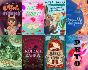 Kollaasi, jossa on ilmestyvien kirjojen kansikuvia.