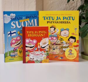 Kuvassa uusintapainoksia Tatu ja Patu -kirjoista.